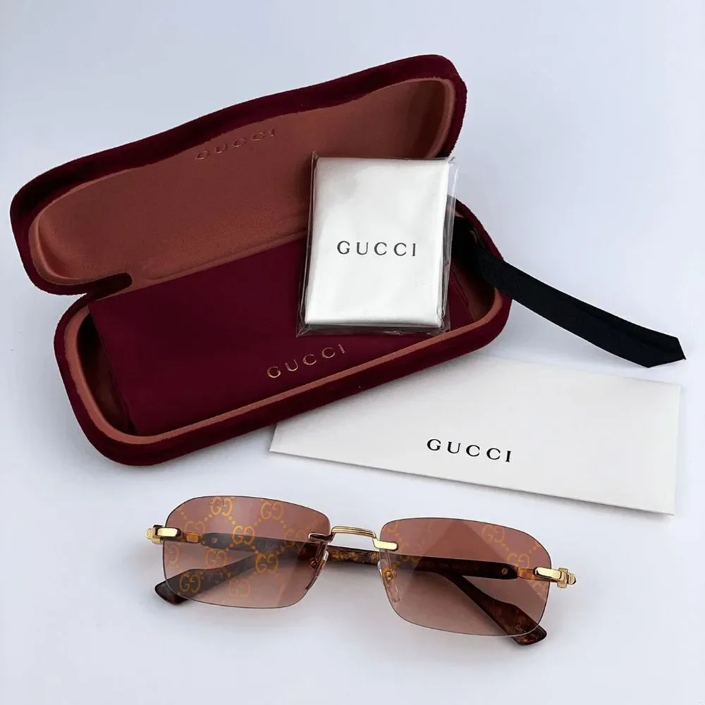 NEW Gucci GG1221S 004 Gold Yellow Red Mirrored Square Unisex Sunglasses